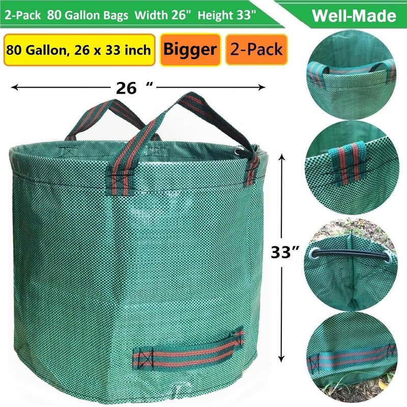 Tespher Professional 2-Pack 80 Gallon Big Lawn Garden Bags (D26,H33 inch) Yard Waste Bags W/Gardening Gloves, Big Leaf Bag,Yard Debris,Recycling Bin,Garden Trash Container,Grass Clippings,Weeds Bag 4 Handles - Image 4